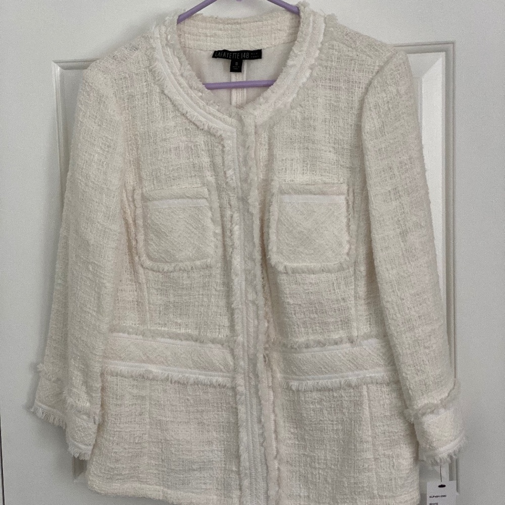 Lafayette 148 New York White Cotton Blazer, Size 10, New With Tags